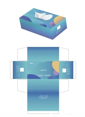纸抽盒包装展开图及效果图
