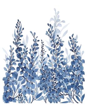 蓝色水彩风薰衣草花卉图