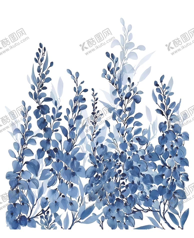 编号：88129804162027348766【酷图网】源文件下载-蓝色水彩风薰衣草花卉图
