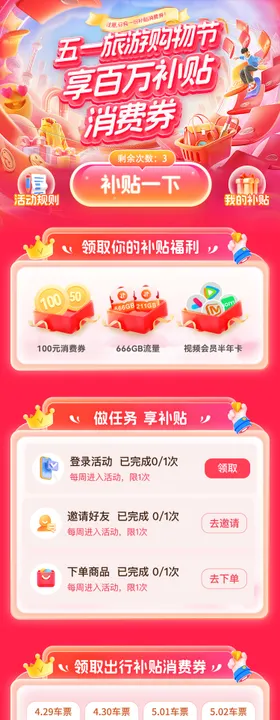 五一旅游购物节百万补贴消费券海报