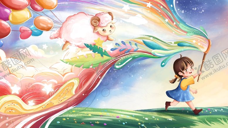编号：42704004051713429935【酷图网】源文件下载-女孩追逐梦幻飞天孩童