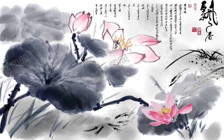 编号：19247309162049153591【酷图网】源文件下载-中式水墨荷花图