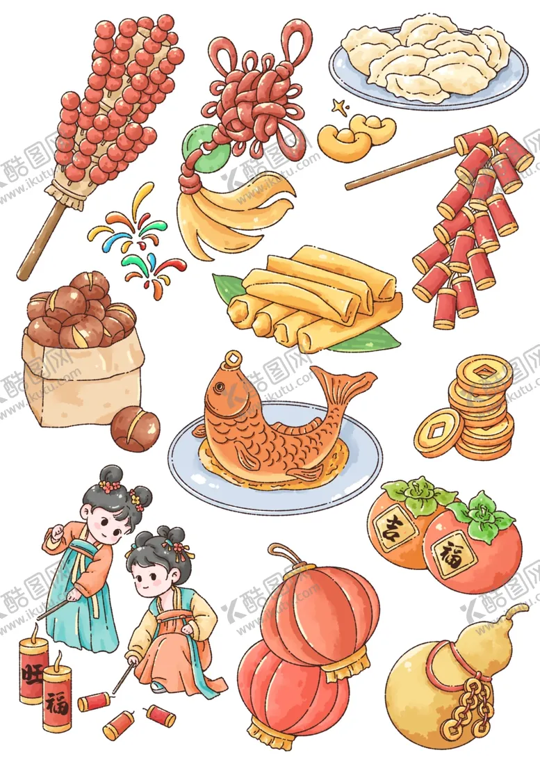 编号：39763104201154596362【酷图网】源文件下载-新年春节年味贴纸