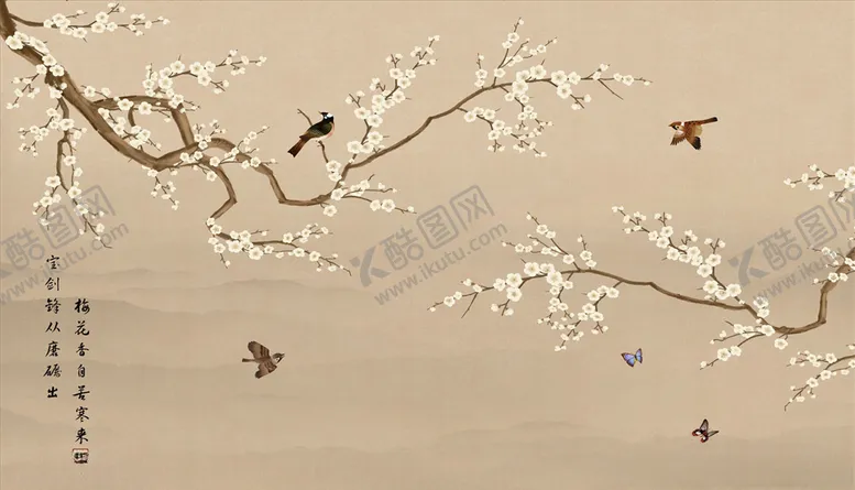 编号：30602504230213367793【酷图网】源文件下载-花鸟画梅花背景墙