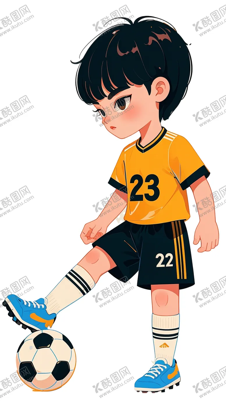 编号：39214202230915136438【酷图网】源文件下载-踢足球的少年卡通插画元素