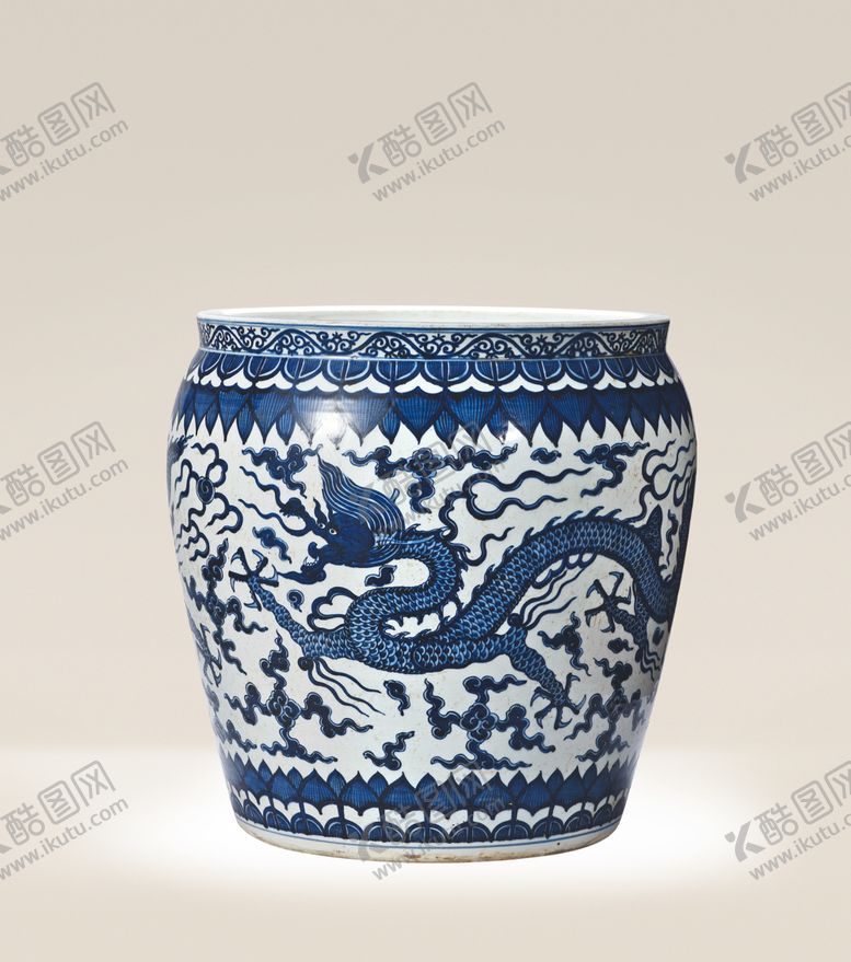 编号：58381005102312204041【酷图网】源文件下载-青花龙纹鼓型缸