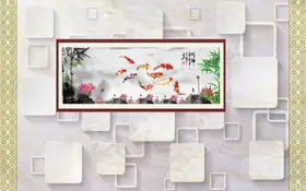 背景墙大理石装饰画鱼