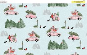 粉色汽车与圣诞树图案背景