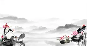 水墨山水中国风中式插画荷花工笔画荷花图