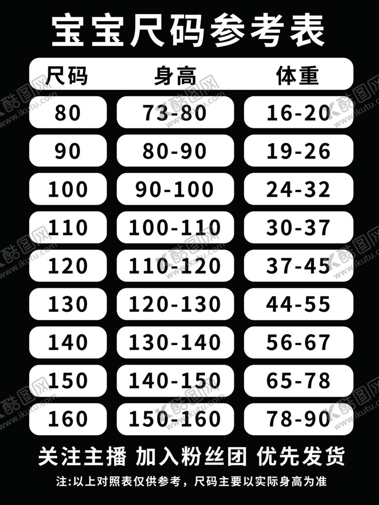 编号：30982802212106038141【酷图网】源文件下载-直播尺码表