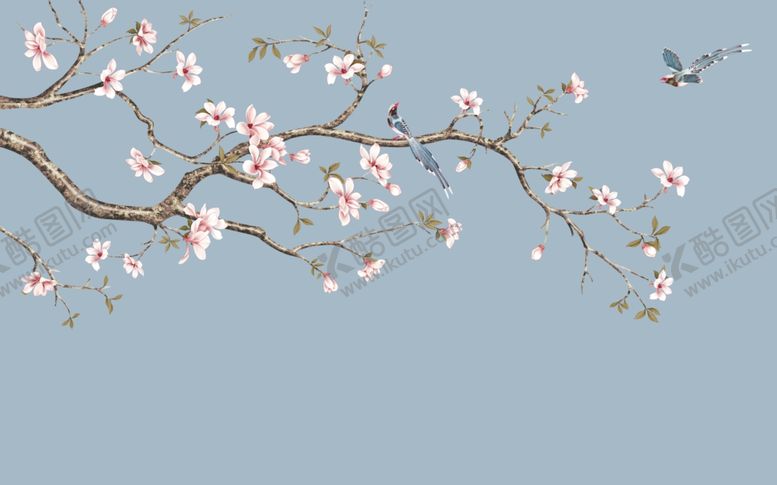 编号：57073605172211592101【酷图网】源文件下载-工笔花鸟背景墙装饰画