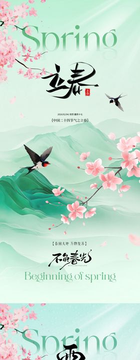立春雨水节气简约质感海报