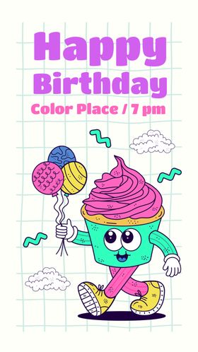 彩色生日纸杯蛋糕插画