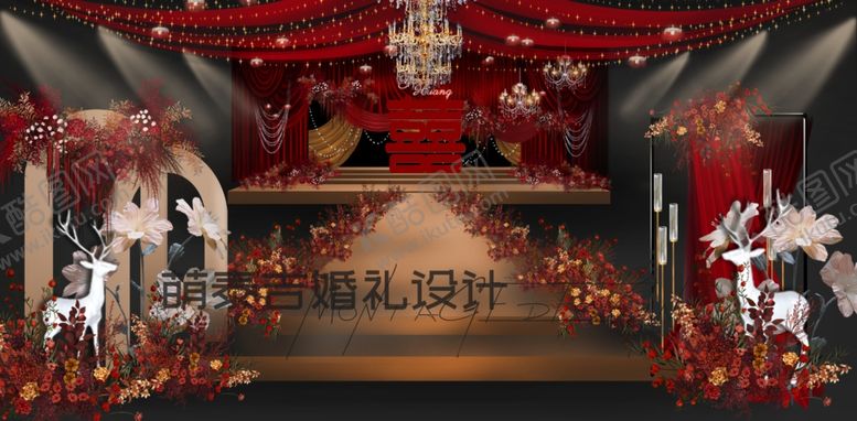 编号：18039305070230041036【酷图网】源文件下载-红色复古布幔喜字婚礼