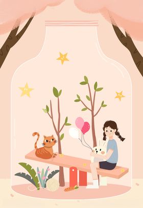 手绘女孩和鸽子