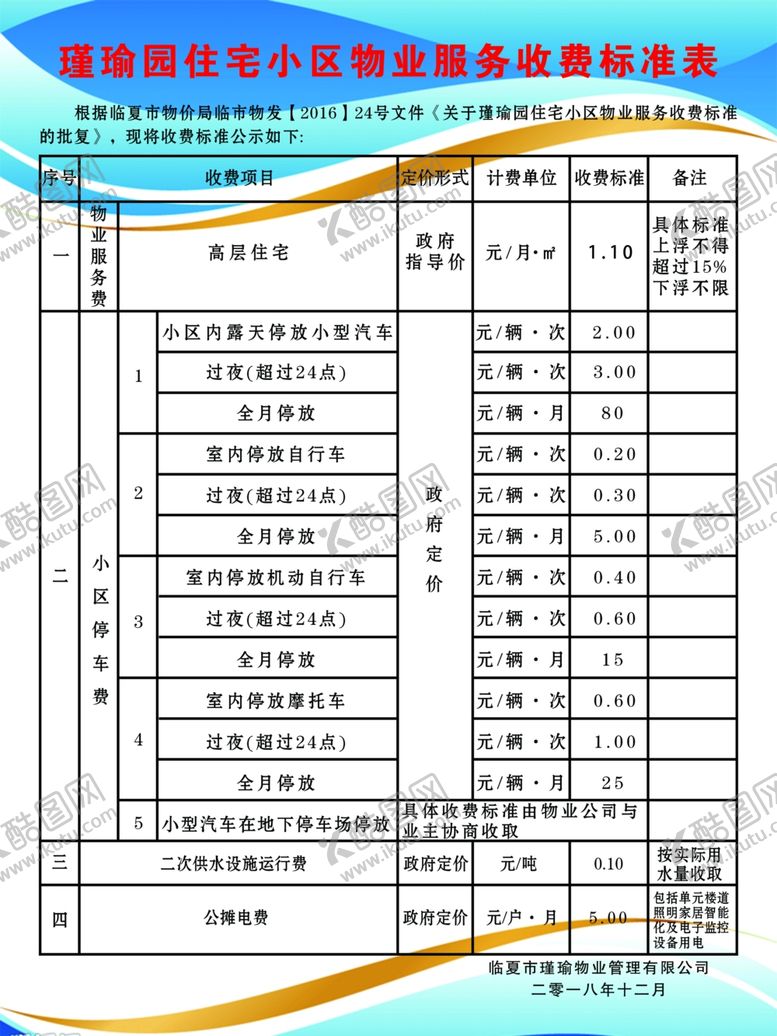 编号：33182207082106101966【酷图网】源文件下载-住宅小区物业服务收费标准表