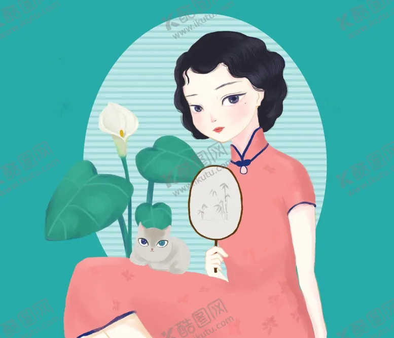 编号：53601004270121274908【酷图网】源文件下载-民国少女清新插画卡通背景素材