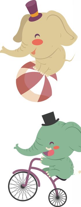 马戏团大象卡通动物儿童插画素材