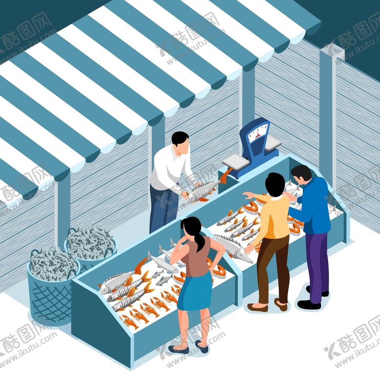 编号：94728510081332330249【酷图网】源文件下载-卡通海鲜售卖专柜素材