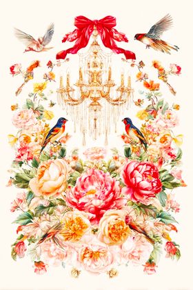 花卉环绕的鹿头装饰画