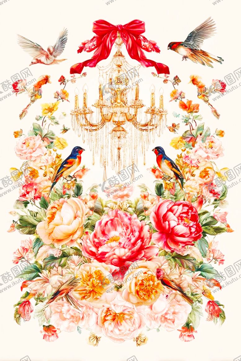 编号：48804403312347188744【酷图网】源文件下载-花卉环绕的鹿头装饰画