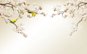 中式用绘花鸟背景墙