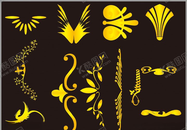 编号：94169410190400561777【酷图网】源文件下载-金色花边角花花纹花边