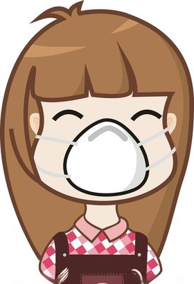 卡通戴口罩的熊和人