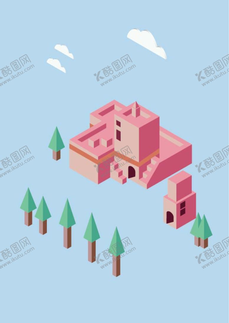 编号：49125110052159208975【酷图网】源文件下载-2.5d等距插画城堡树木