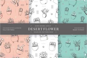 森系手绘花卉植物填充图案