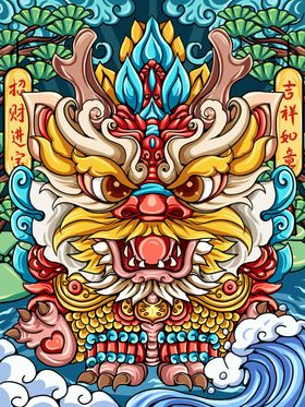 新年海报龙年卡通插画