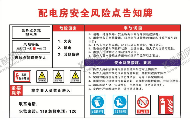 编号：80622307080703575128【酷图网】源文件下载-配电房安全风险点告知牌