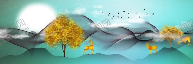 编号：67589301130520379328【酷图网】源文件下载-新中式线条山水背景墙