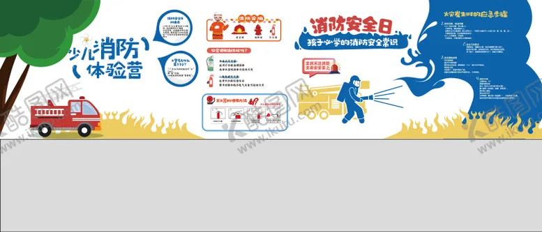 编号：78740009102256009778【酷图网】源文件下载-校园走廊消防知识文化墙背景板