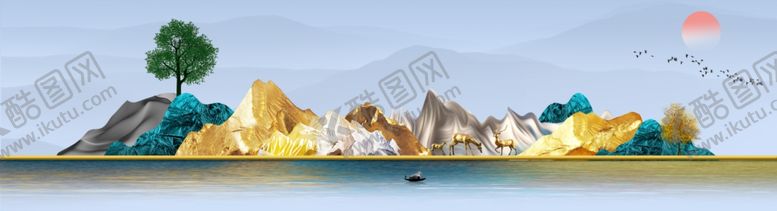 编号：80050702252332047455【酷图网】源文件下载-横版现代轻奢山水高清大幅背景画