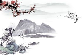 中国风山水水墨画插画背景素材
