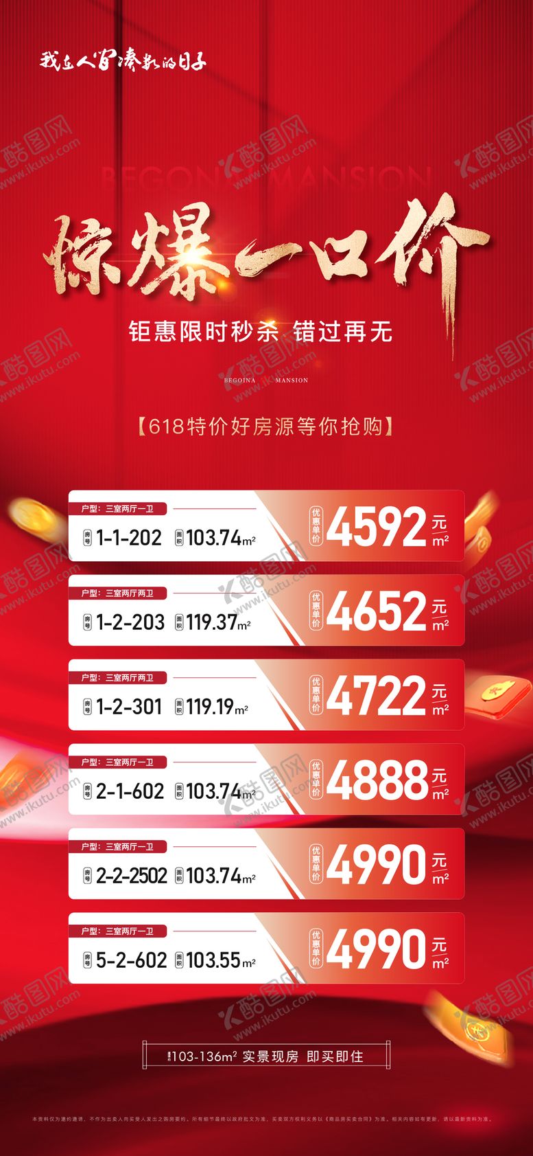 编号：99519306152232568376【酷图网】源文件下载-地产红金一口价海报