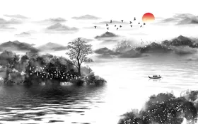 山水画墨工笔办公室