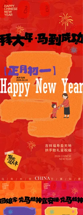 春节新年初一到初七新年年俗系列海报