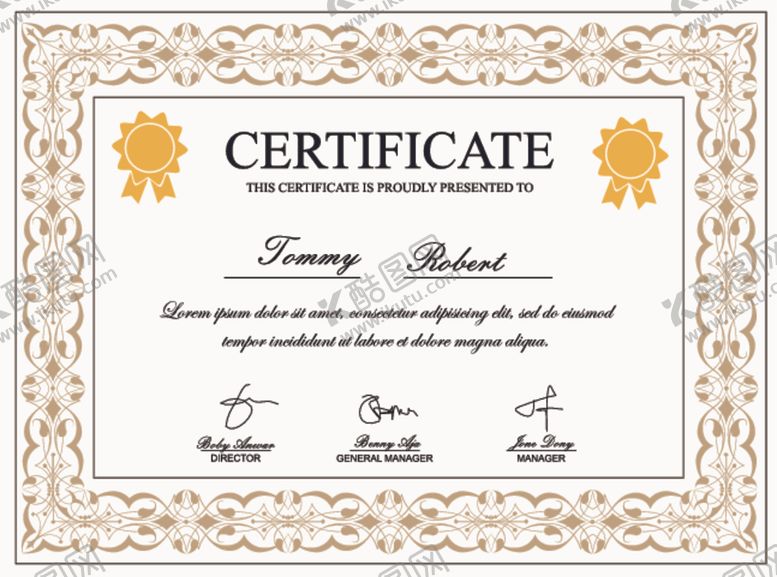 编号：58948309270536475338【酷图网】源文件下载-证书模板