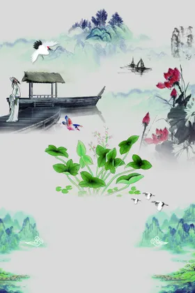 水墨背景山画家山风抽象圆形山画