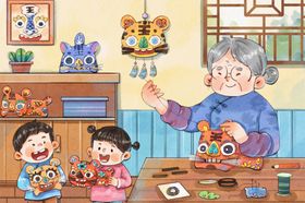 布老虎水彩插画