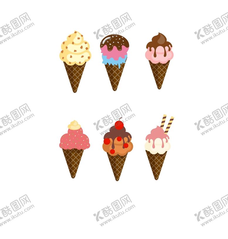 编号：03942609141413281504【酷图网】源文件下载-卡通冰淇淋矢量图商业插画甜筒