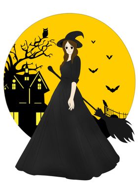 万圣节女巫女巫卡通女巫万