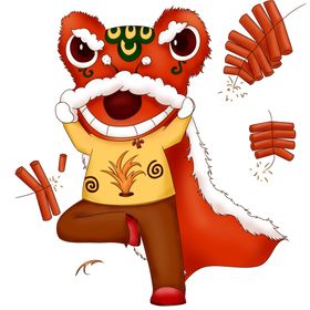 舞狮插画新春喜庆龙年