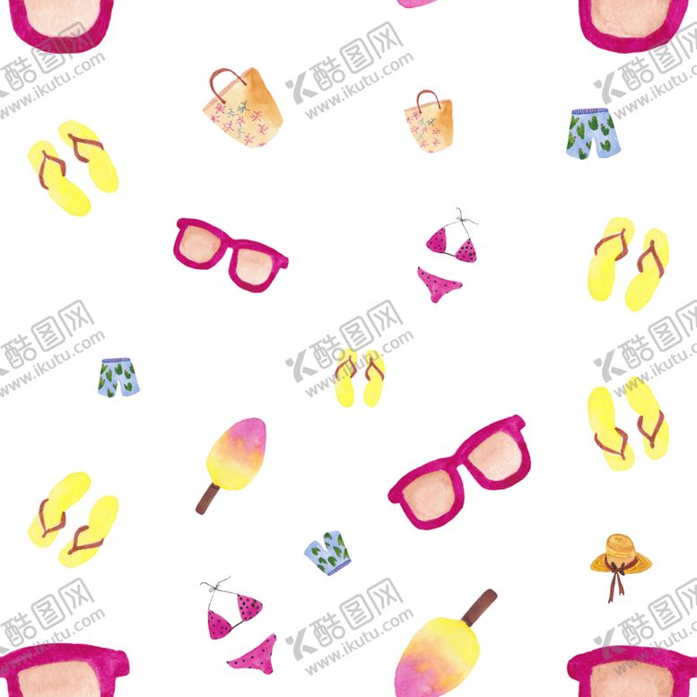 编号：90588209292358594938【酷图网】源文件下载-夏季可爱手绘水彩无缝插图