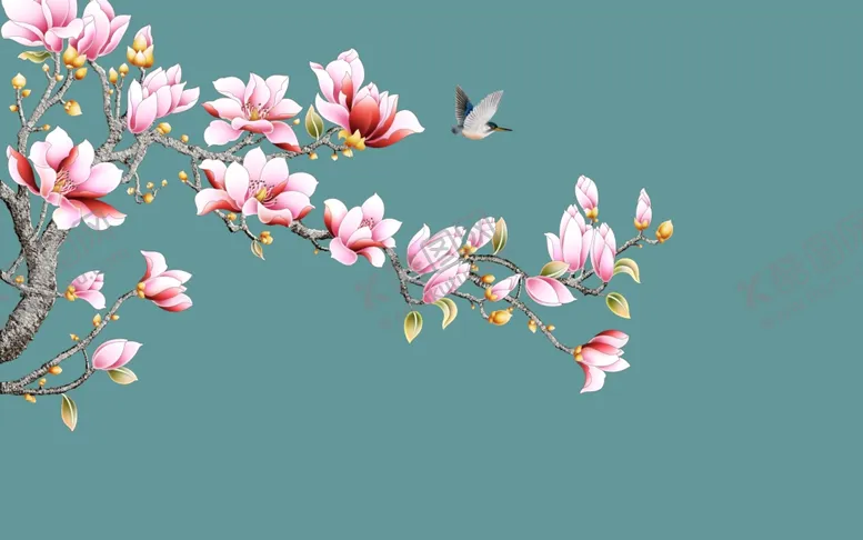 编号：63661209090707576681【酷图网】源文件下载-工笔花鸟背景墙装饰画