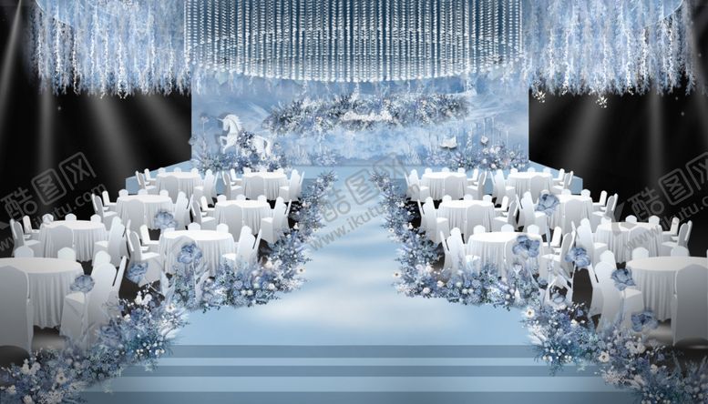 编号：70094809171015325764【酷图网】源文件下载-梦幻蓝白舞台婚礼