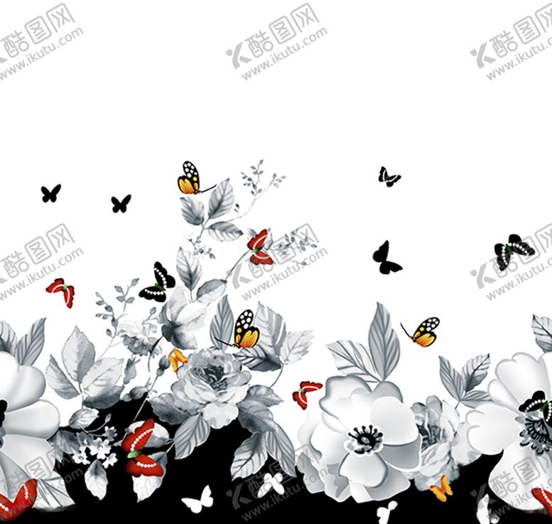 编号：38035105081024155970【酷图网】源文件下载-蝴蝶花手绘花黑白花