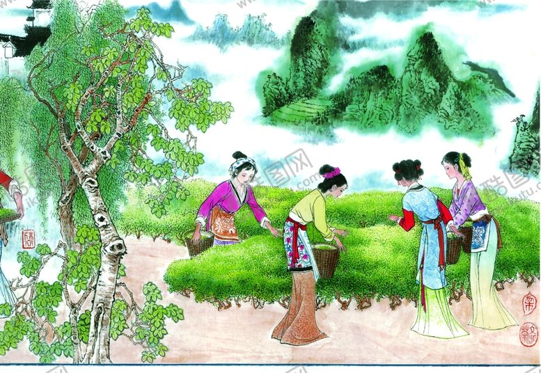 编号：10450106190334157270【酷图网】源文件下载-采茶插画